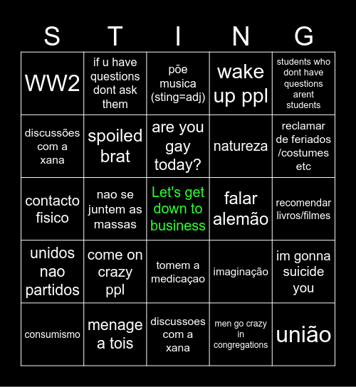 ENGLISH CLASS Bingo Card