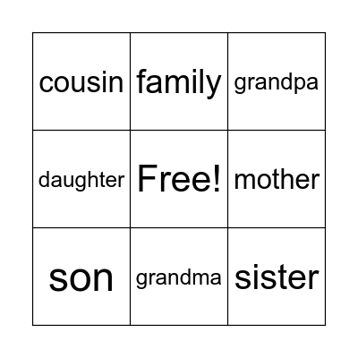 family members Bingo Card