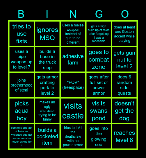 Fallout 4 B.I.N.G.O Bingo Card