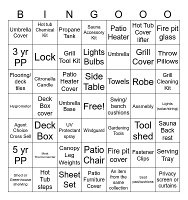 Cross Sell Bingo Card