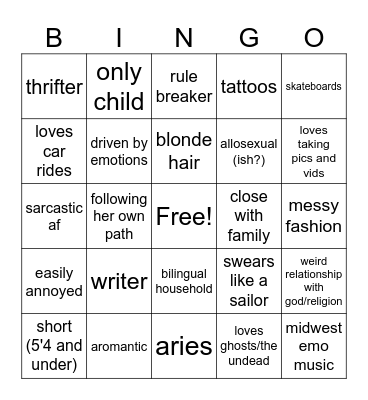 Character Bingo: Mary-Ella Bingo Card