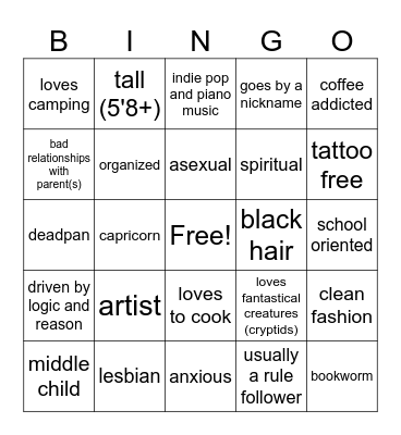 Character Bingo: Cal Bingo Card