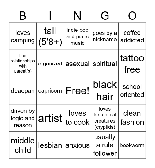 Character Bingo: Cal Bingo Card