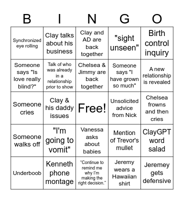 LIB Reunion Season 6 Bingo Card