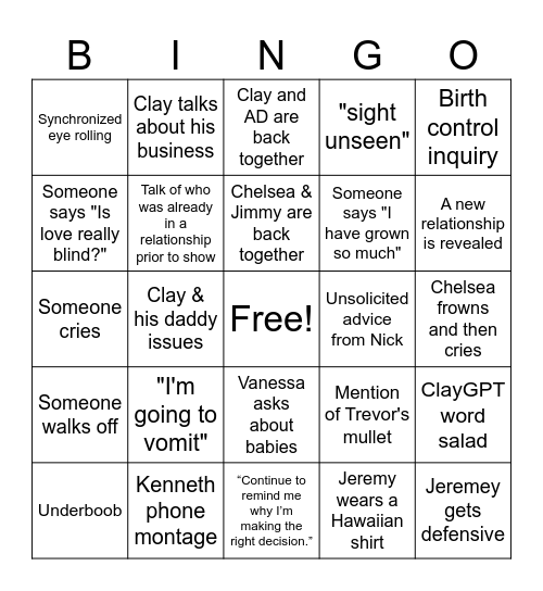 LIB Reunion Season 6 Bingo Card