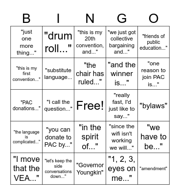 VEA 2024 "When You Hear That Phrase" Bingo Card