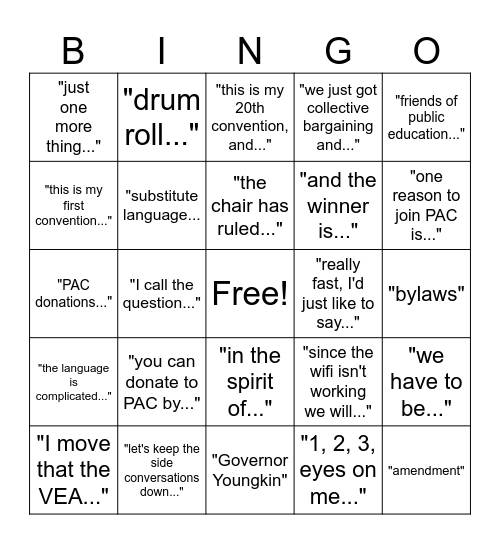 VEA 2024 "When You Hear That Phrase" Bingo Card