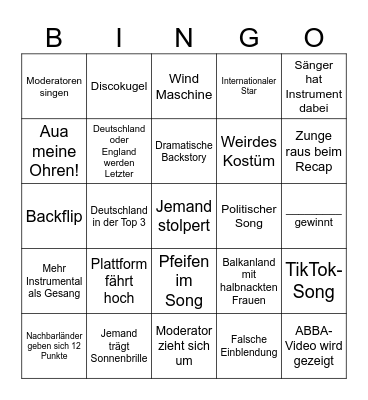 ESC 2024 Bingo Card