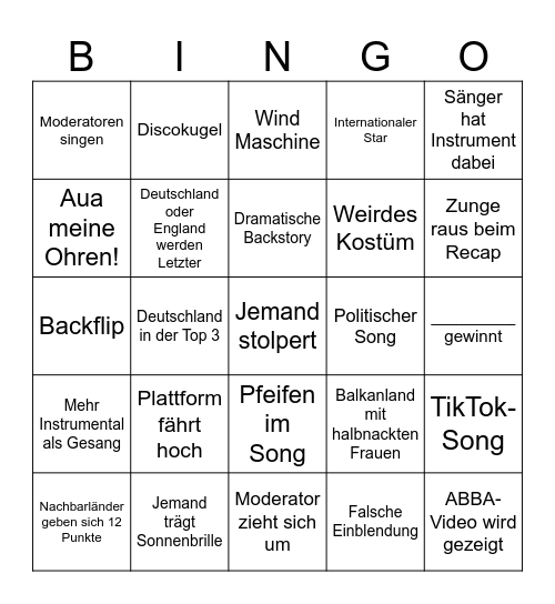 ESC 2024 Bingo Card