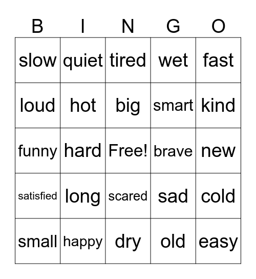 Synonyms Bingo Card