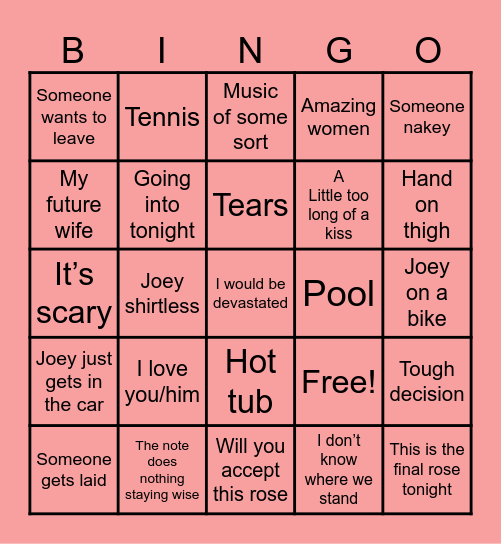 Bachelor BINGO Card