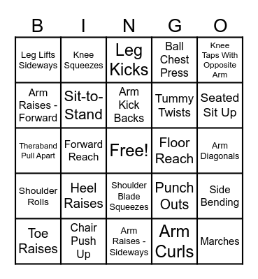 Physical Therapy Exercises Bingo Card