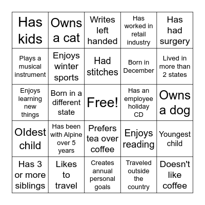 Alpine CARE Bingo Card