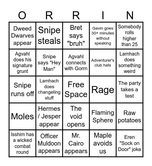 Delinquents Bingo Card