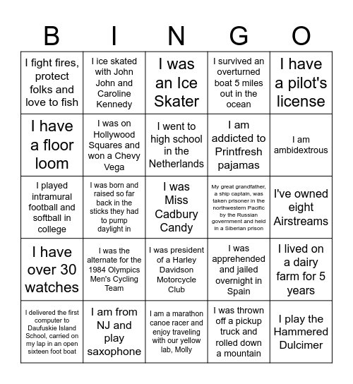 James Island Fun "Facts" Bingo Card