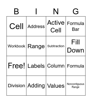 Microsoft Excel Bingo Card