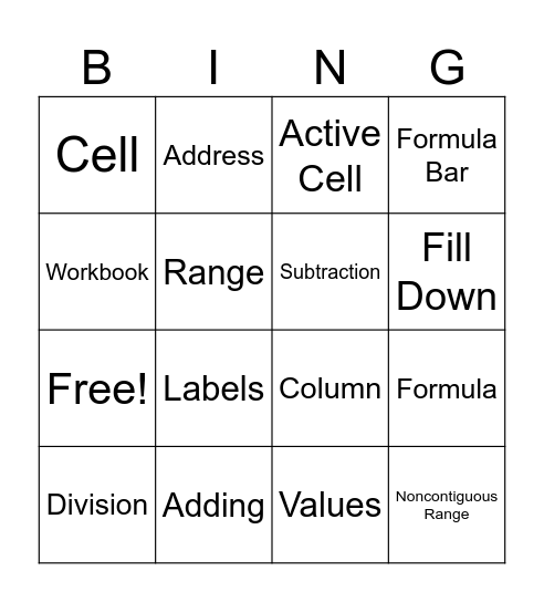 Microsoft Excel Bingo Card