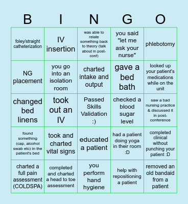 Intro Clinical Bingo! Bingo Card