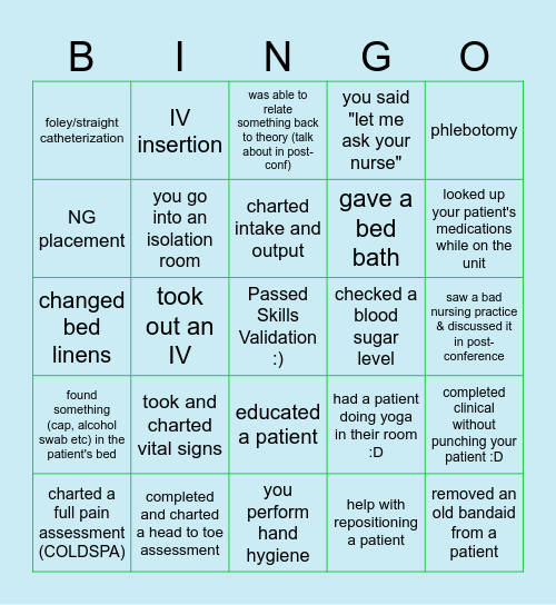Intro Clinical Bingo! Bingo Card