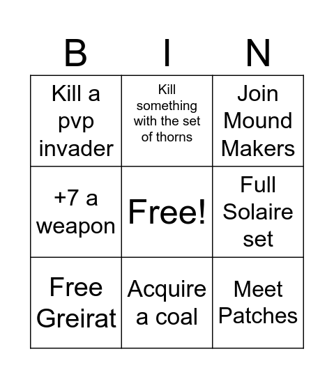 DS3 Bingo Hunt Bingo Card