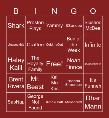Roi's TRash YTber People Bingo Card