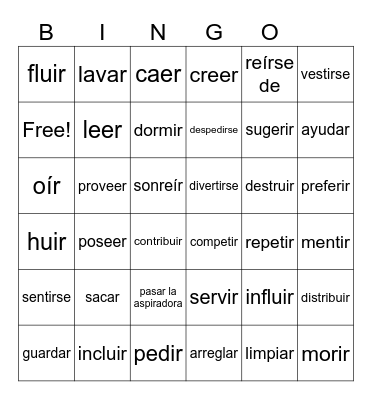 VERBOS I TO Y / SANDAL VERBS Bingo Card