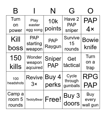 Zombies Bingo Card