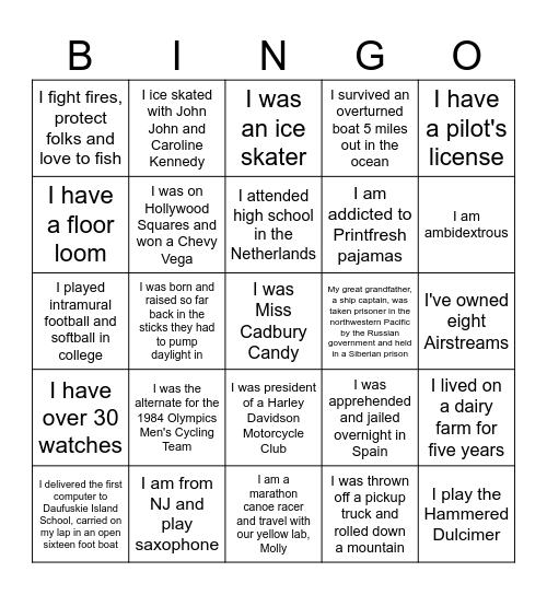 James Island Fun "Facts" Bingo Card
