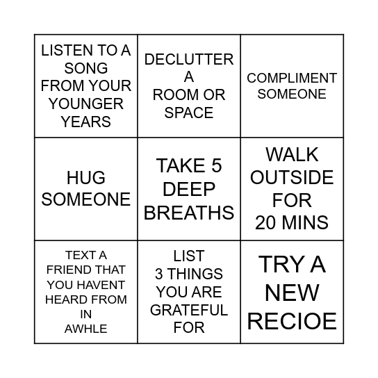 WELLNESS BINGO... Bingo Card