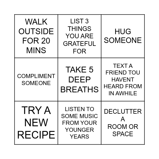 WELLNESS BINGO.... Bingo Card