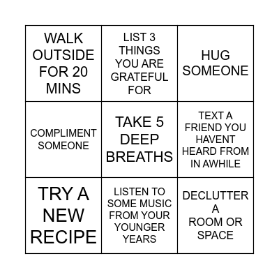 WELLNESS BINGO.... Bingo Card