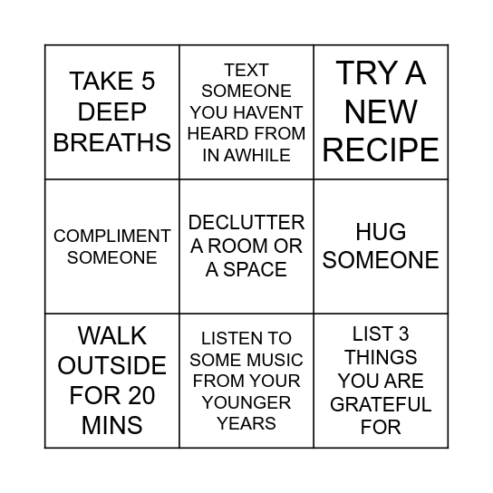WELLNESS BINGO... Bingo Card