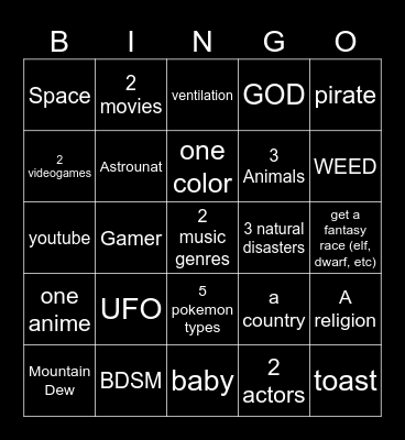 Infinate Craft Bingo Card