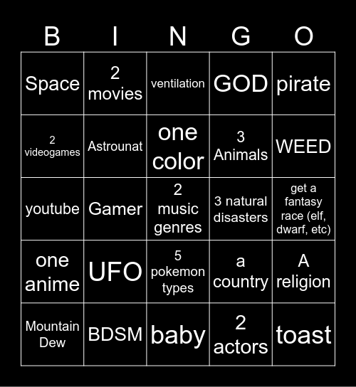 Infinate Craft Bingo Card