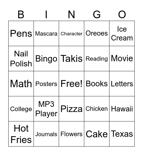 Random Words Bingo Card