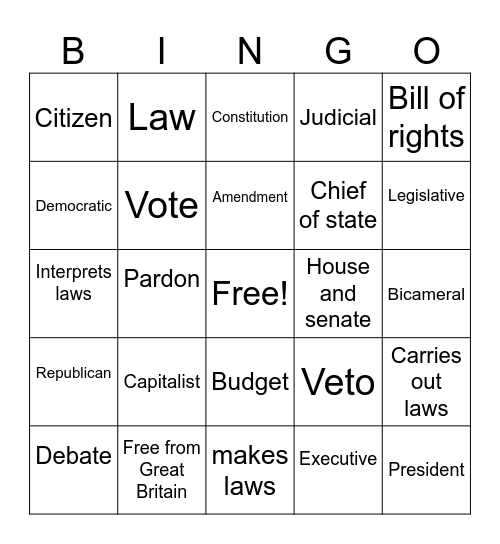 Civics Bingo Card