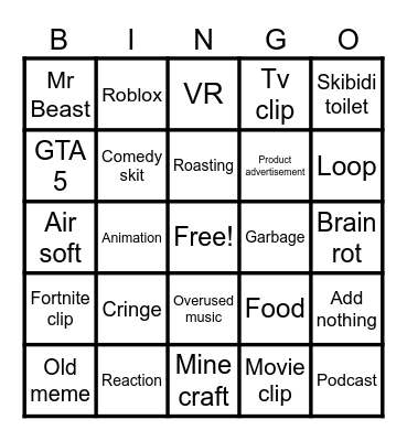 Youtube shorts Bingo Card