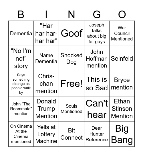 Joseph-isms Bingo Card