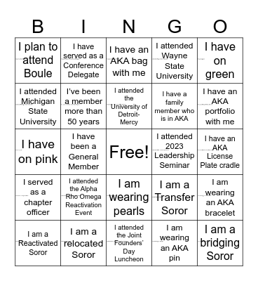 AKA Bingo Card