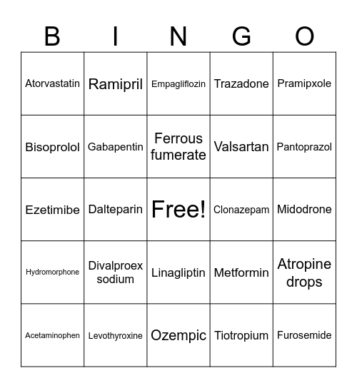 Med card bingo Card