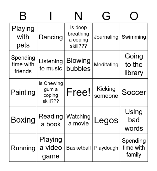 Coping Skills Bingo Card