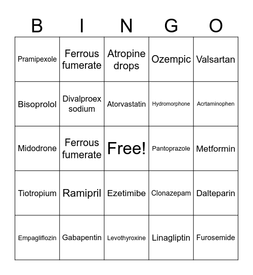 Med card bingo Card