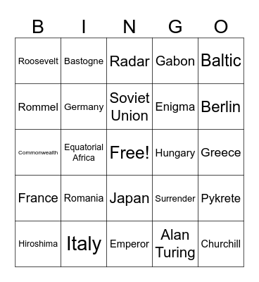WWII Part 2 Bingo Card