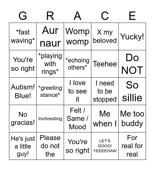 Graceism Bingo Card