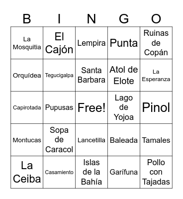 Honduras Culture Bingo Card