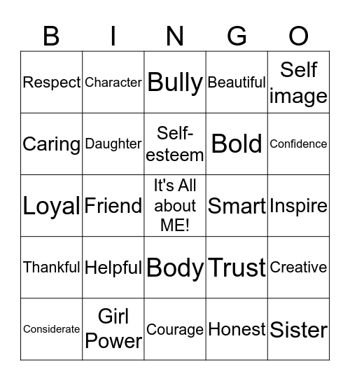 It's All about ME! Bingo Card