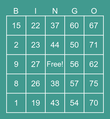 DA BINGO CARD 1 Bingo Card