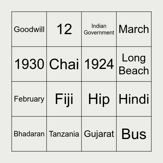 DADA's 100 BINGO Card