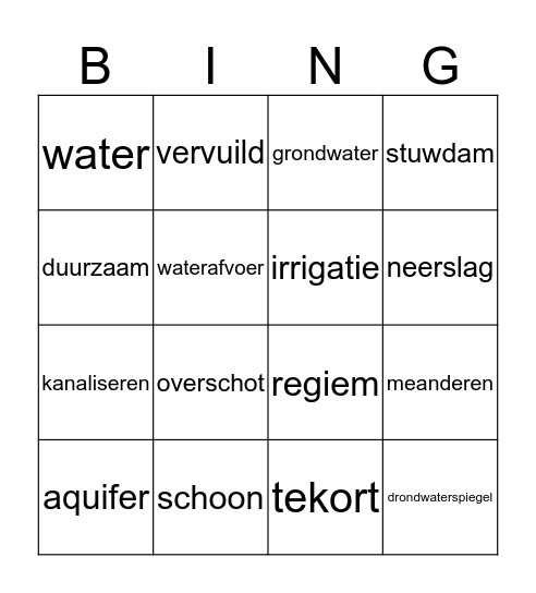 Water Bingo Card