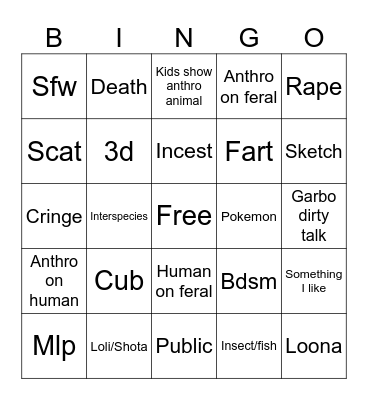 E621 Bingo Card Bingo Card